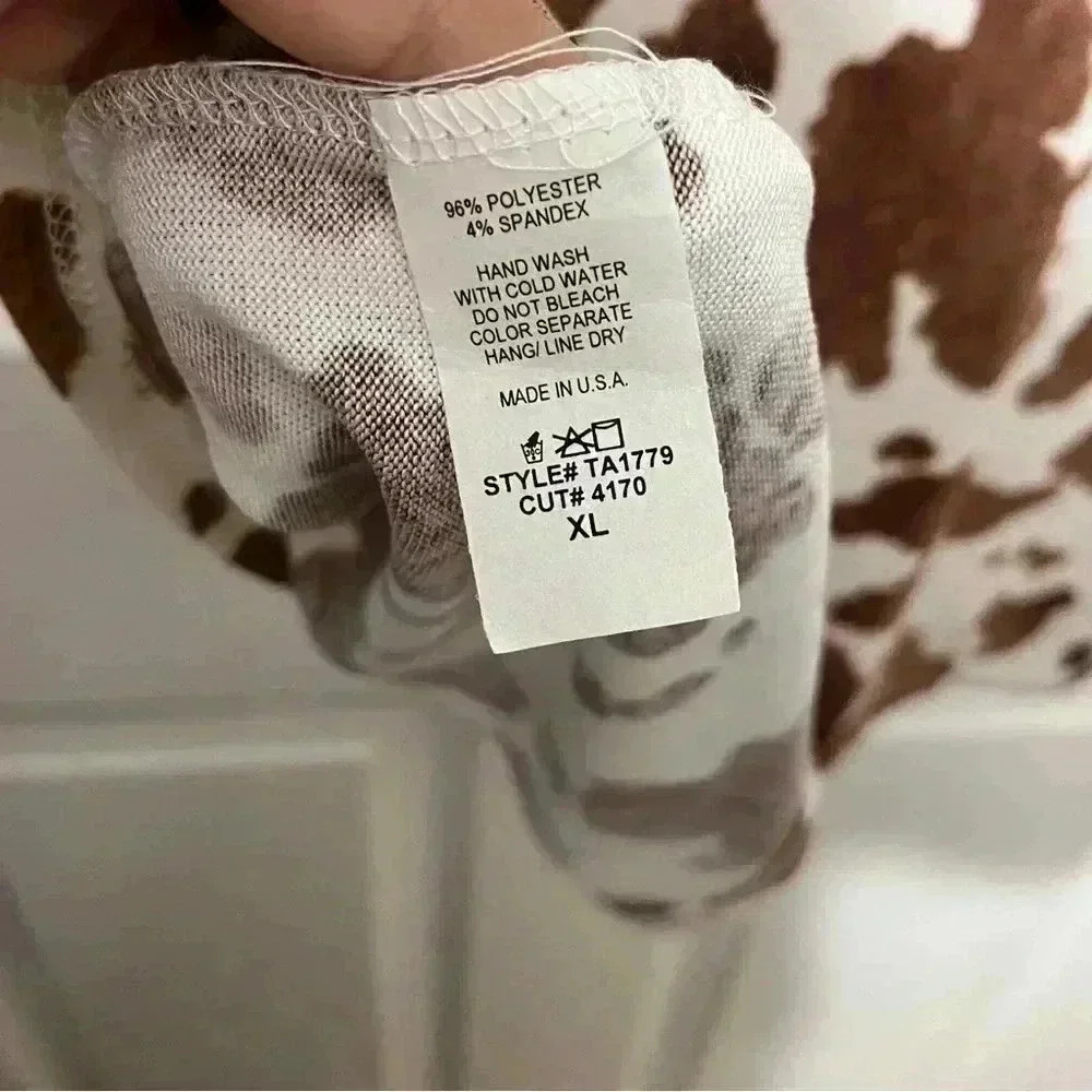 NWOT BOMBOM Animal Print Brown and White Loose Knit Tee | size XL - Picture 6 of 6